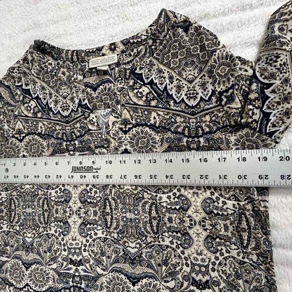 Dana Buchman Womens Paisley Print Tunic Top Medium 3/4 Sleeve Beige Navy Stretch - Picture 8 of 10
